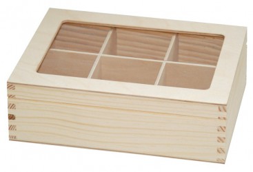 Tea box (6 dividers) with glass