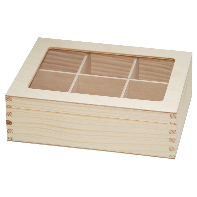 Tea box (6 dividers) with glass