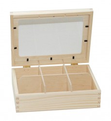 Tea box (6 dividers) with glass