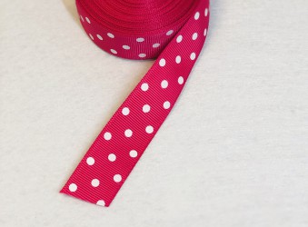 Satin ribbon dotted Dark pink 1m