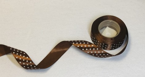 Satin ribbon dotted dark brown 1m