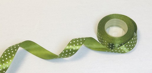 Satin Ribbon Dotted Green 1m