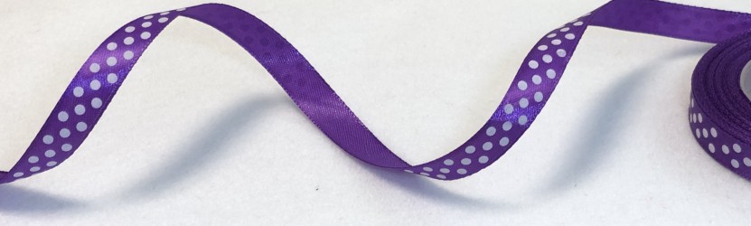 Satininės juostelė taškuota Violetinė (1,2cm pločio, 1m)