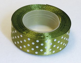 Satin ribbon Dotted Dark olive (2,5cm width, 18m)