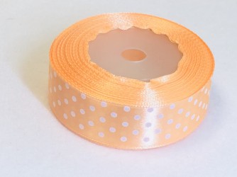 Satin ribbon Dotted Salmon (2,5cm width, 18m)