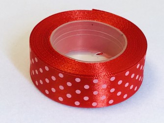 Satin ribbon Dotted Red (2,5cm width, 18m)