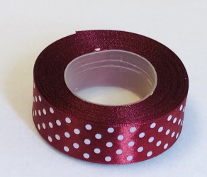 Satininės juostelė taškuota Bordinė (burgundy) (2,5cm...